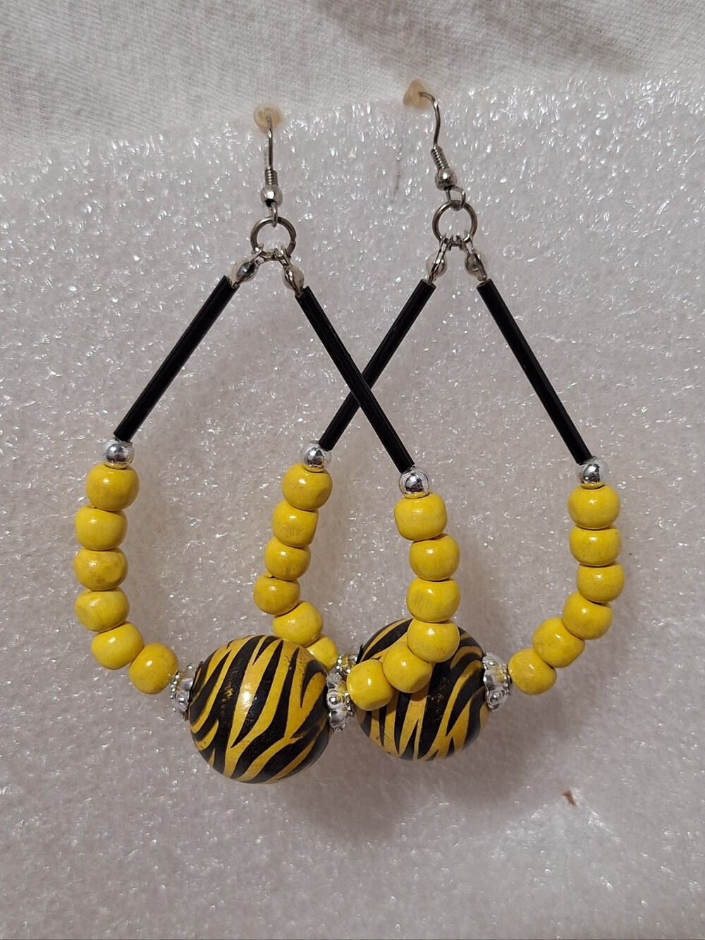 Yellow Zebra Bead Hoop Earrings - Women Accessories
